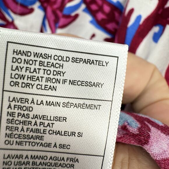 Karen Kane Top Pink Floral Puff Sleeve Button up Crepe Tropical - Picture 6 of 10